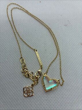 Kendra Scott Gold Necklace with Iridescent Aqua-Pink Heart Pendant